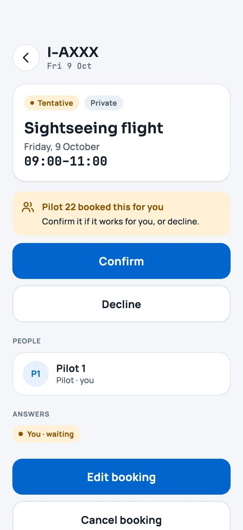 En booking, der venter på dit svar