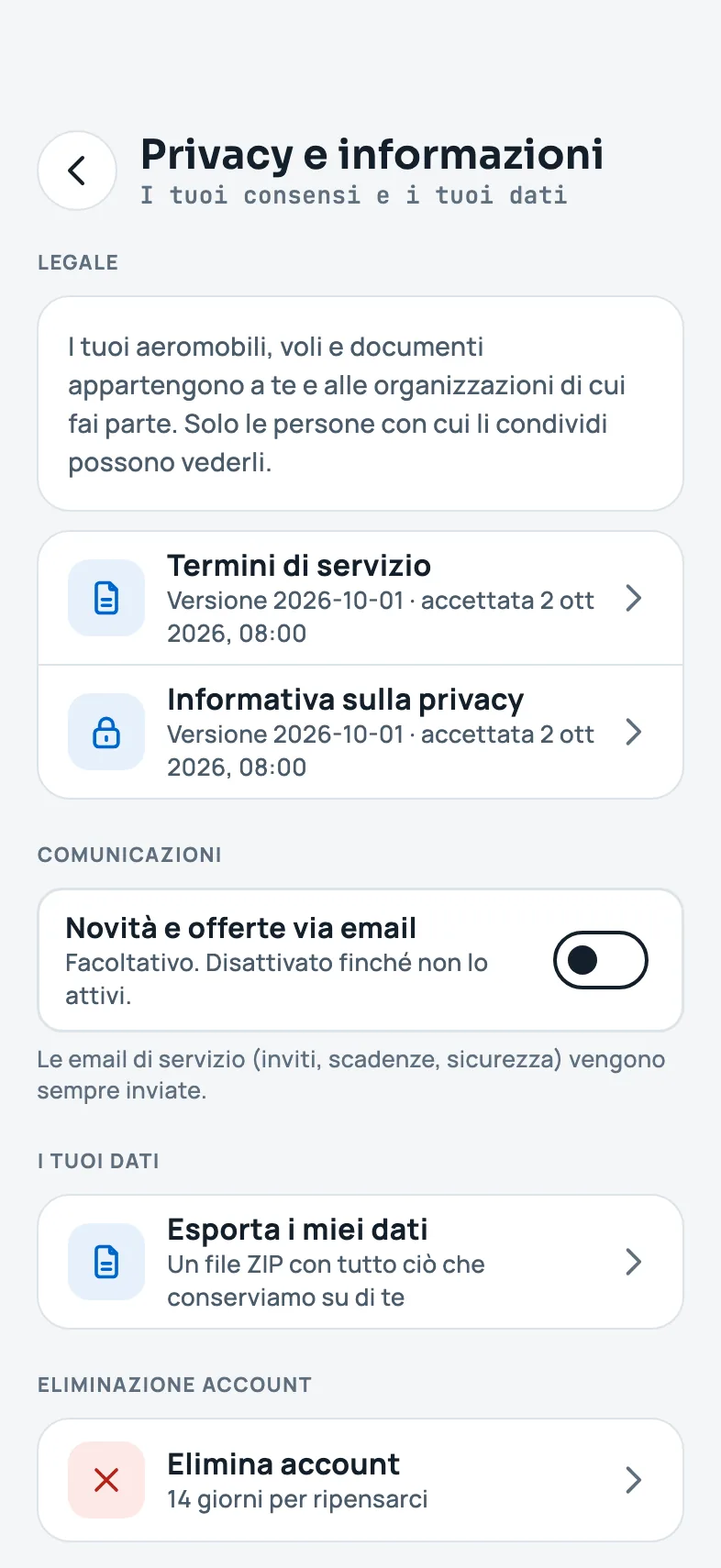 Privacy e informazioni