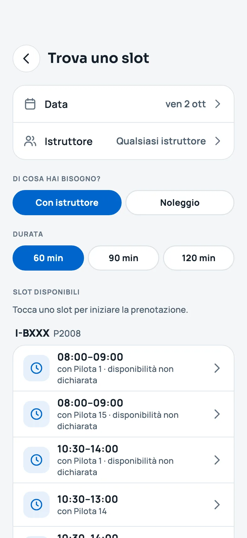 Trova uno slot