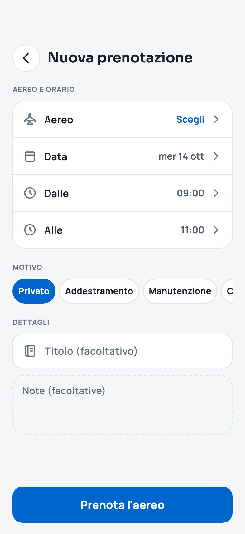 Il modulo Nuova prenotazione