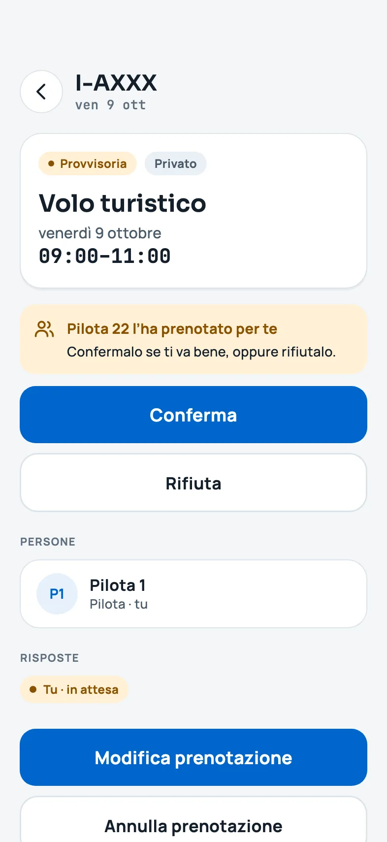 Una prenotazione da confermare