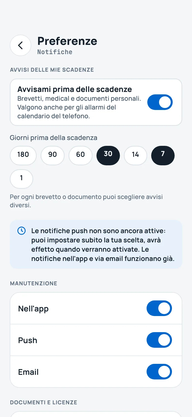 Gli avvisi delle mie scadenze
