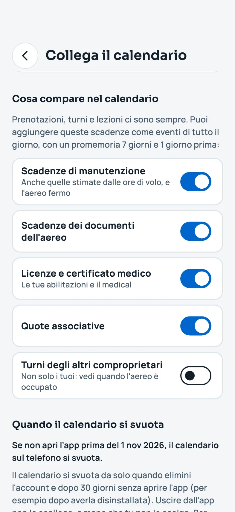 Cosa compare nel calendario