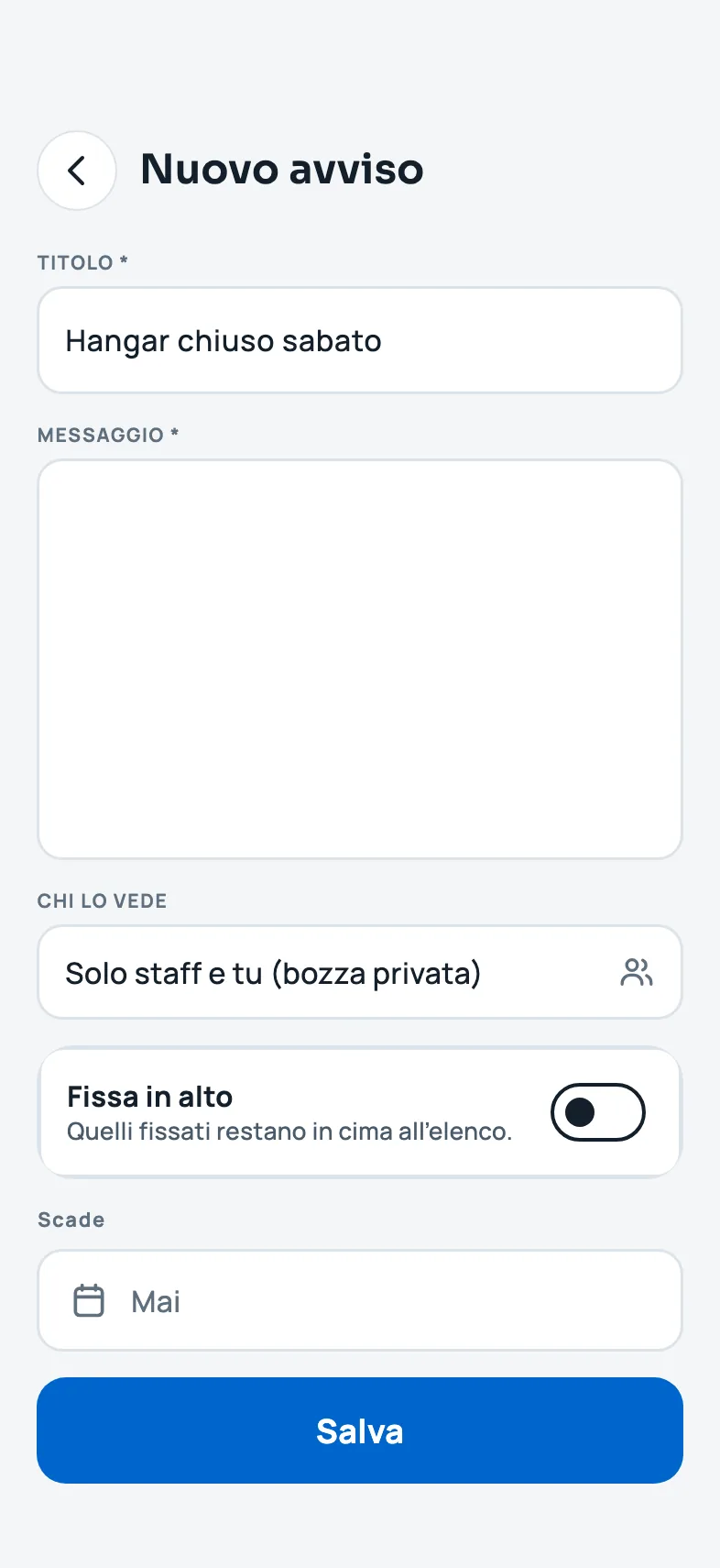 Il modulo di nuovo avviso