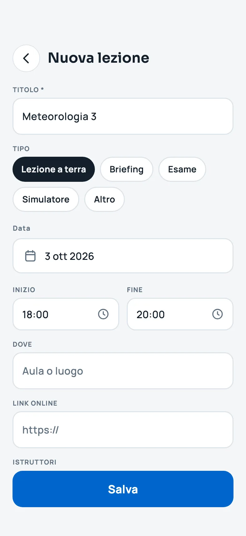 Il modulo di nuova lezione