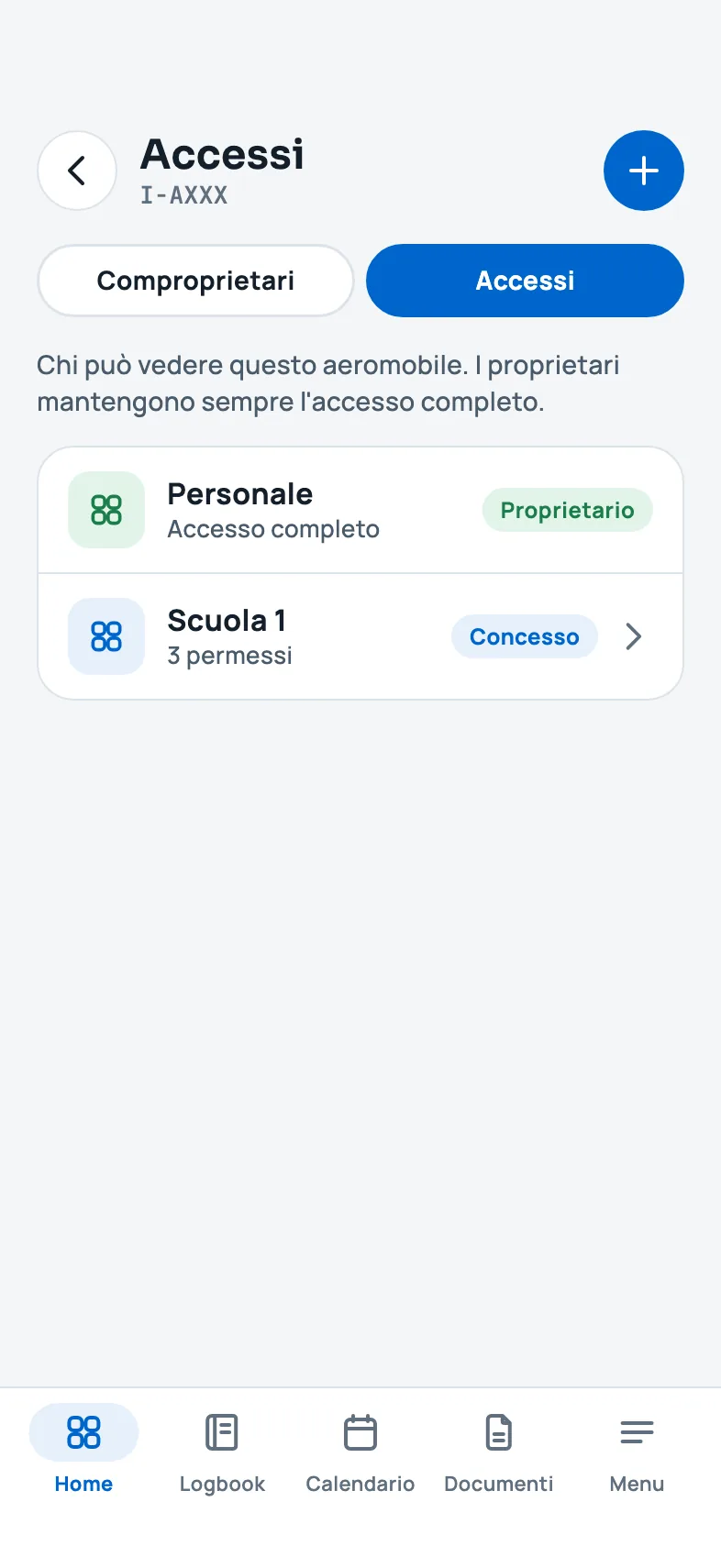 La scheda Accesso di un aereo