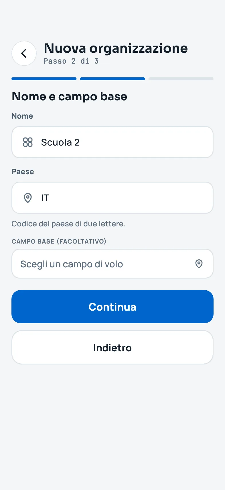 Nome, paese e campo base