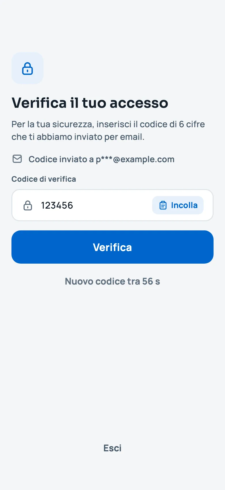 La schermata Verifica il tuo accesso