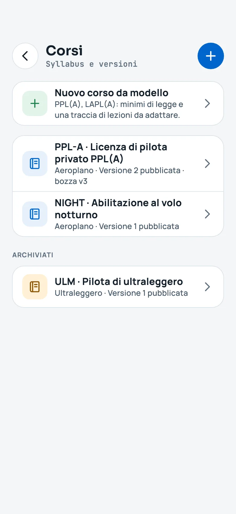 L'elenco dei corsi della scuola