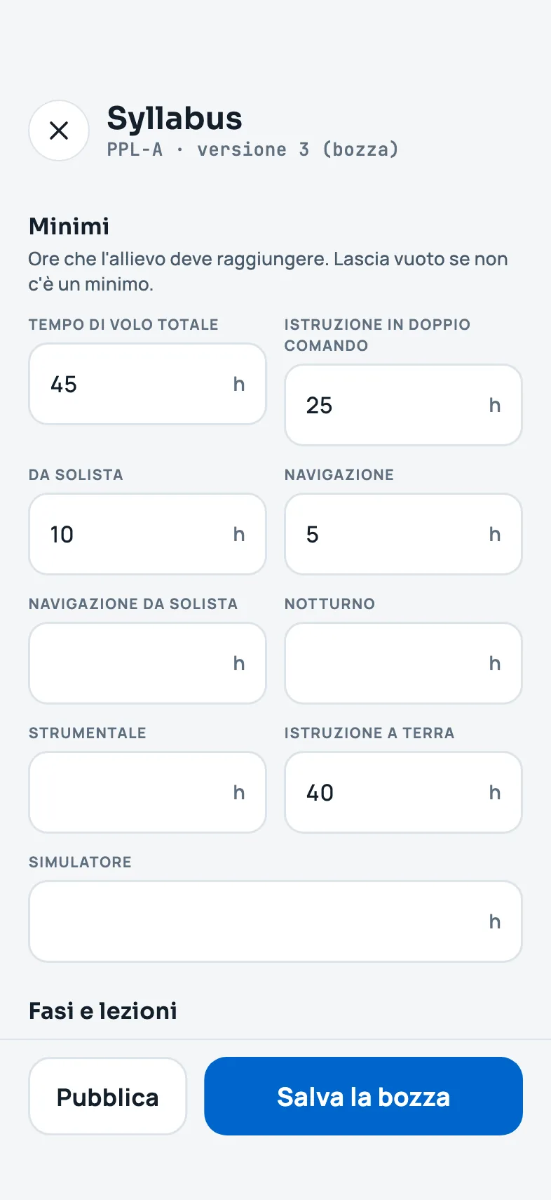 L'editor del syllabus con minimi, fasi e lezioni
