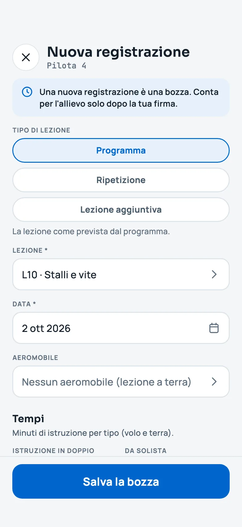 Il modulo di nuova registrazione