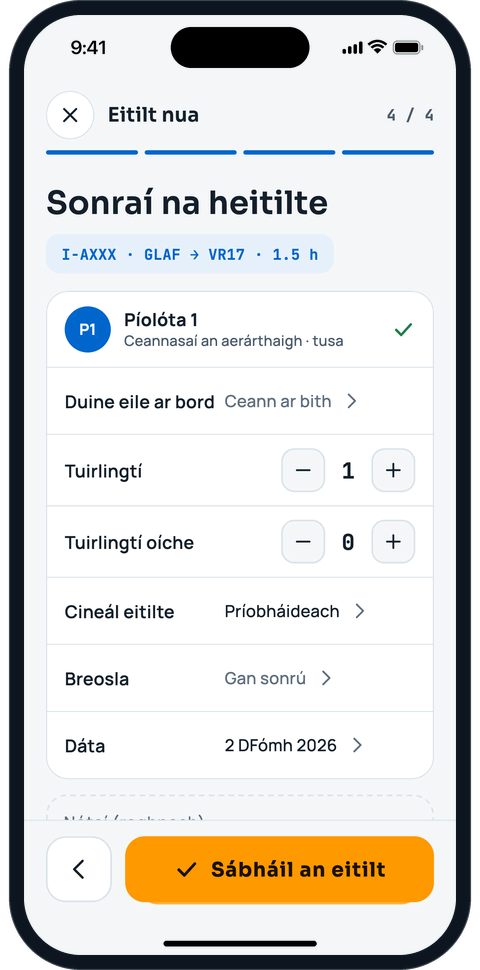 Eitilt nua, céim 4: seiceáil na sonraí agus sábháil