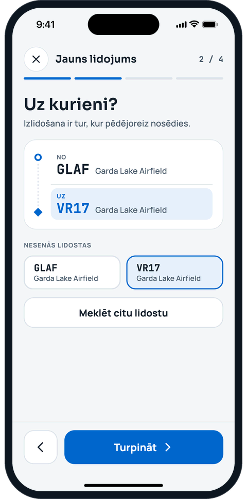 Jauns lidojums, 2. solis: izvēlieties galamērķa lidostu