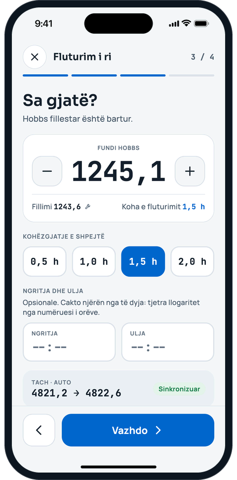 Fluturim i ri, hapi 3: vendos Hobbs dhe kohëzgjatjen