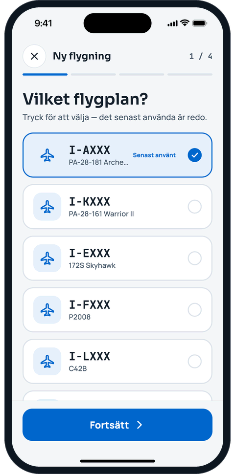 Ny flygning, steg 1: välj flygplan