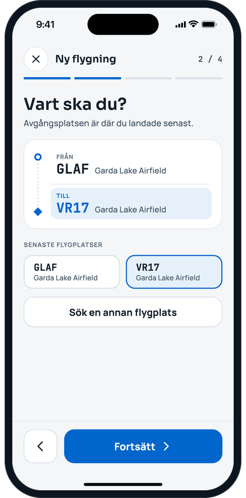 Ny flygning, steg 2: välj ankomstflygplats
